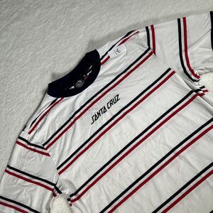 Santa Cruz men’s medium white red and blue striped short sleeve pull over cotton